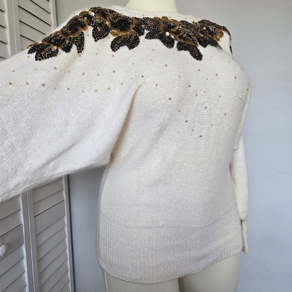 Cedars Embellished Silk Wool Knit Sweater Women's M Vtg 80s Luxury Maximalist - Picture 5 of 13
